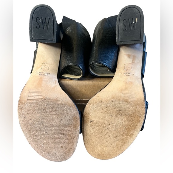 Stuart Weitzman Black Leather Open Toe Block Heel Sandals Women’s 10 - Picture 4 of 5